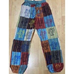 Hippie Patchwork  Boho Beach Elastic Waist Unisex S/M Festival Mushroom Pants